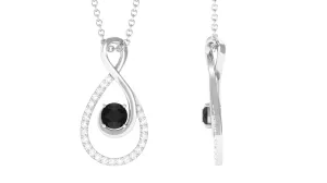 Real Black Onyx Infinity Pendant Necklace with Diamond