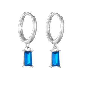 Rectangular Blue Zircon Pendant Sterling Silver Hoop Earrings