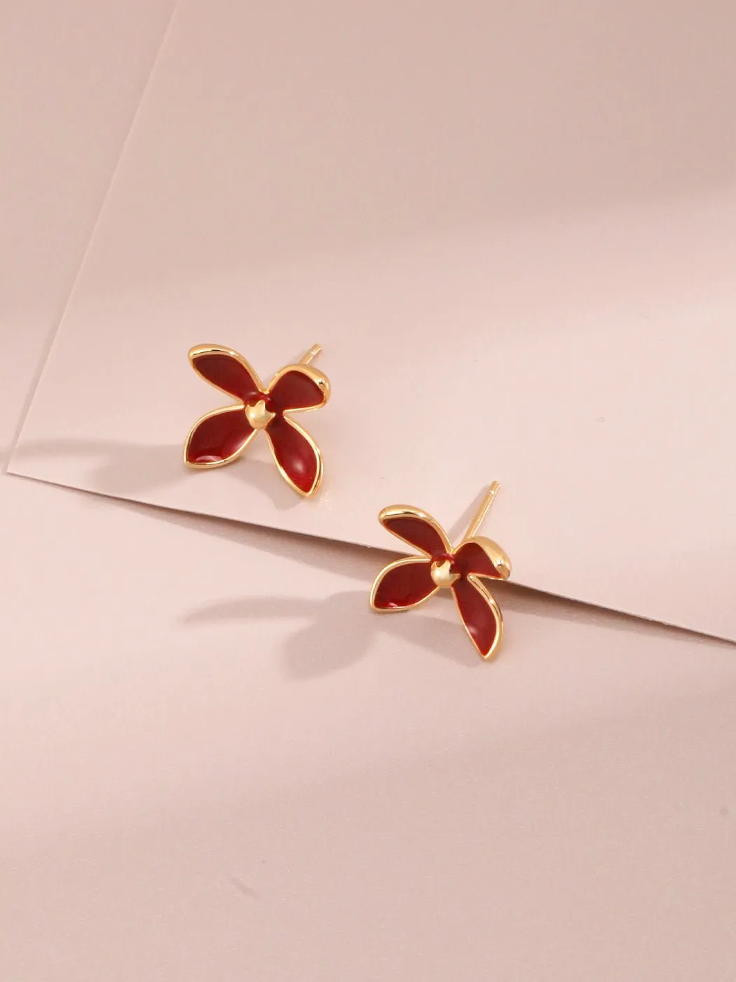 Red Enamel Glaze Earrings Flower Vitality in Bloom