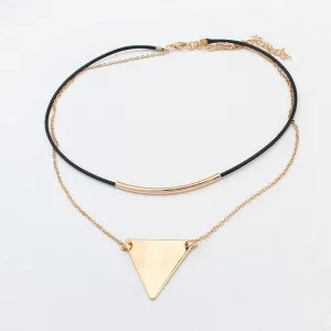 Retro Geometric Triangle Pendant Collar Double chain