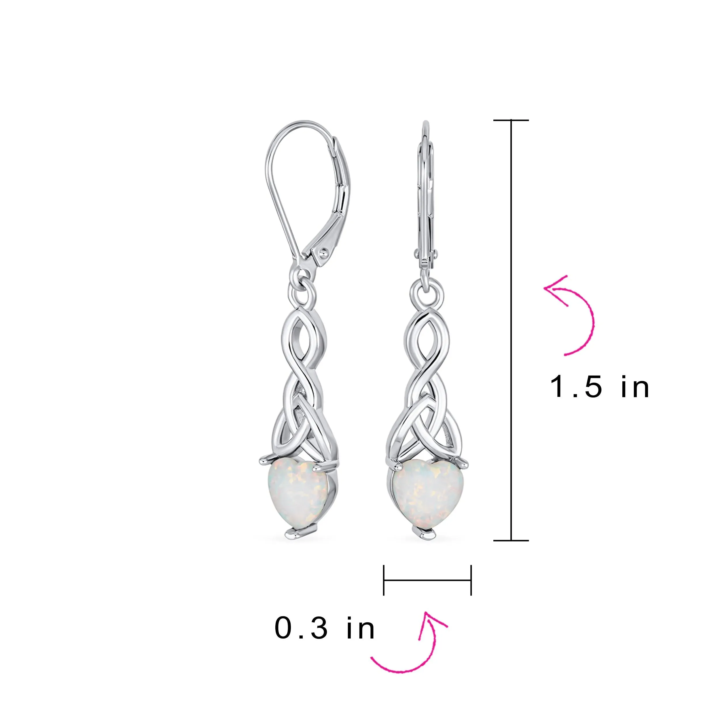 Romantic White Heart Opal Love Knot Dangle Gemstone Earrings Sterling Silver