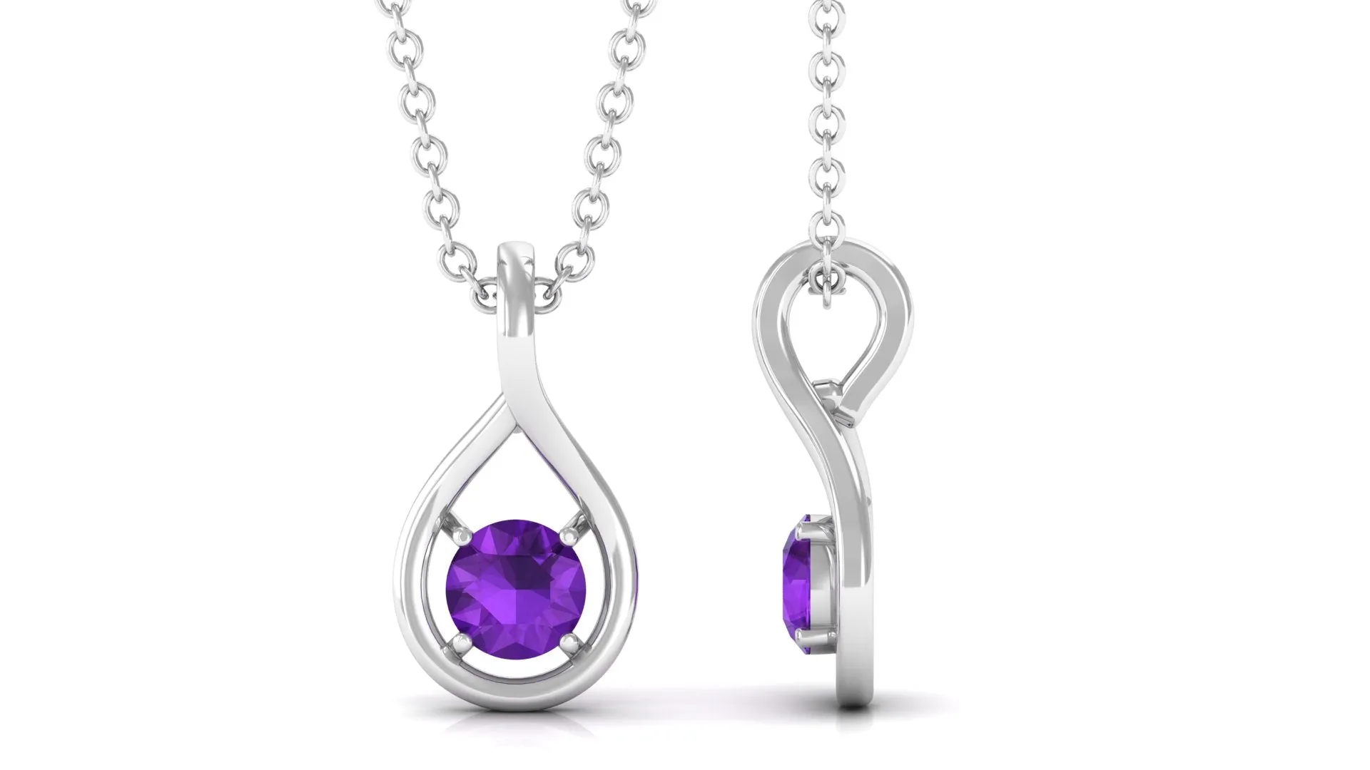 Round Amethyst Solitaire Teardrop Pendant