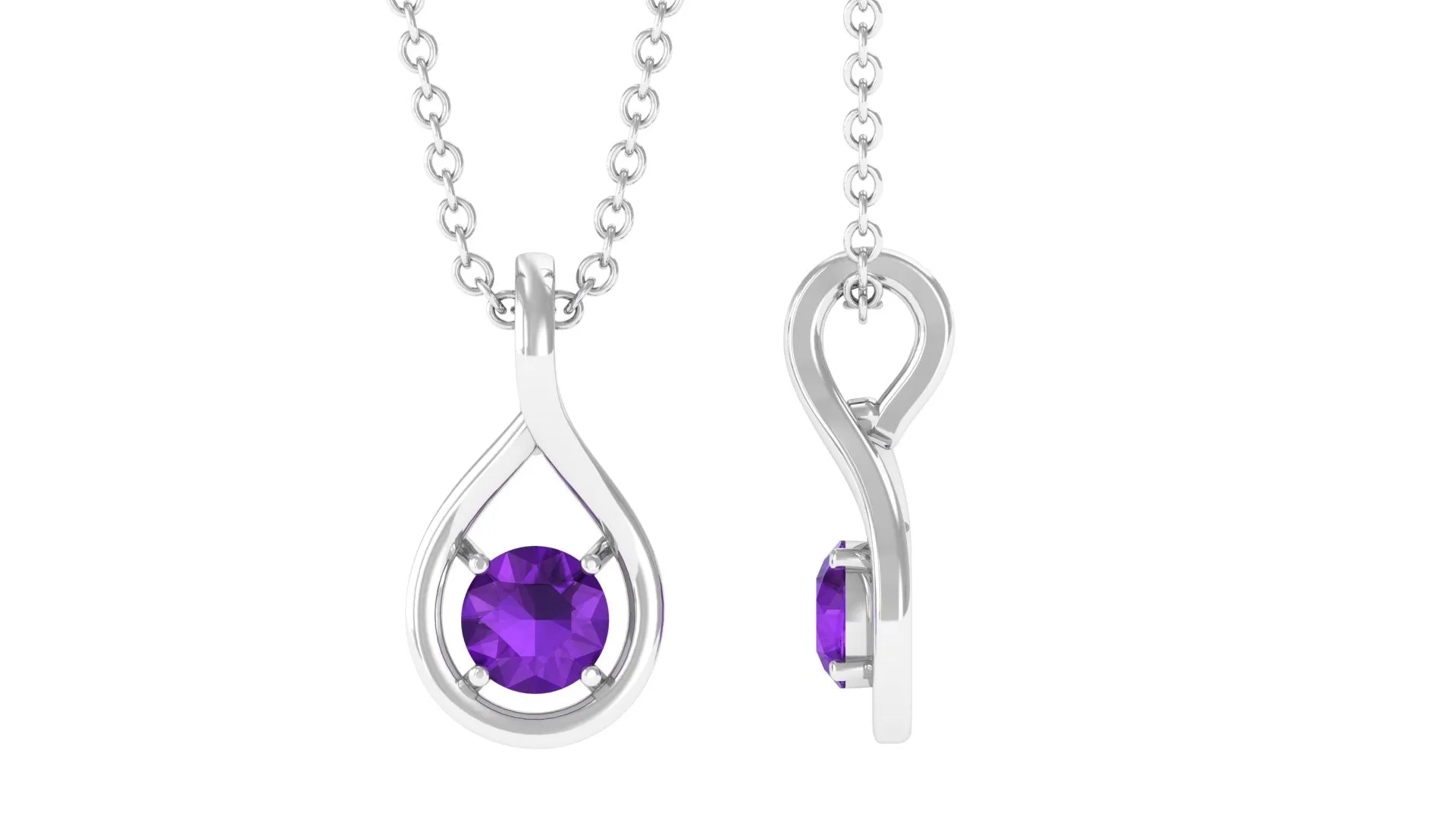 Round Amethyst Solitaire Teardrop Pendant