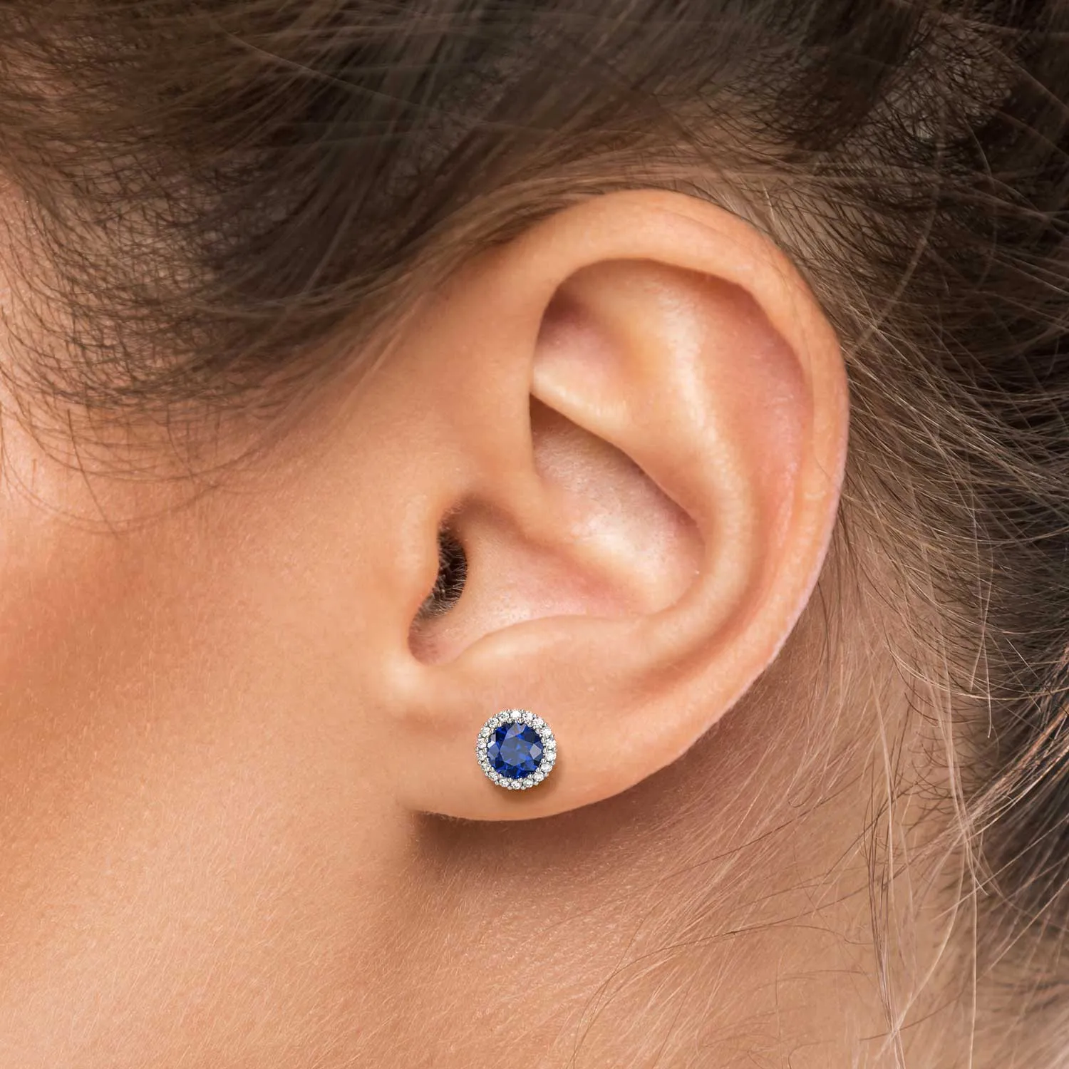 Round Sapphire Halo Stud Earrings in Sterling Silver | Irosk®