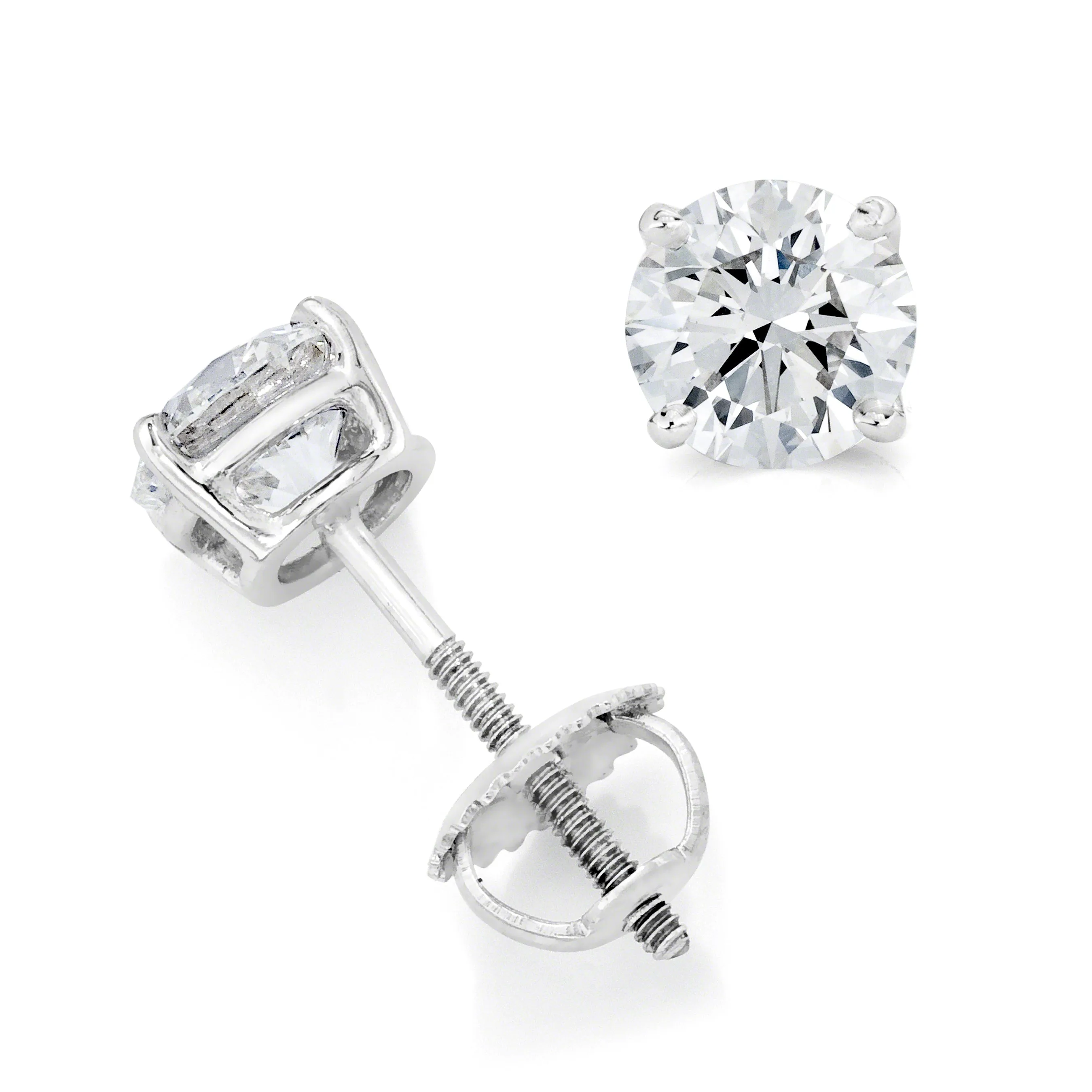 Round Solitaire Diamond Studs (3.02 ct Round JSI1 EGLUSA Diamonds) in White Gold