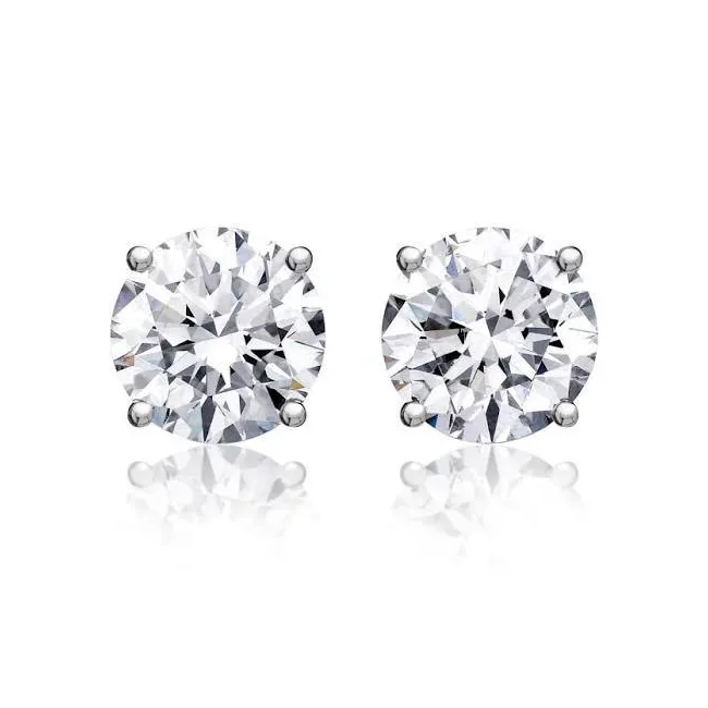 Round Solitaire Diamond Studs (3.02 ct Round JSI1 EGLUSA Diamonds) in White Gold