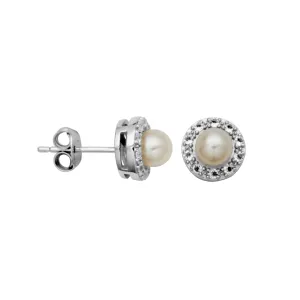 RP SS 5mm White Pearl & White Topaz "Dazzle" Studs