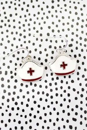 SALE! White and Red Nurse's Cap Earrings