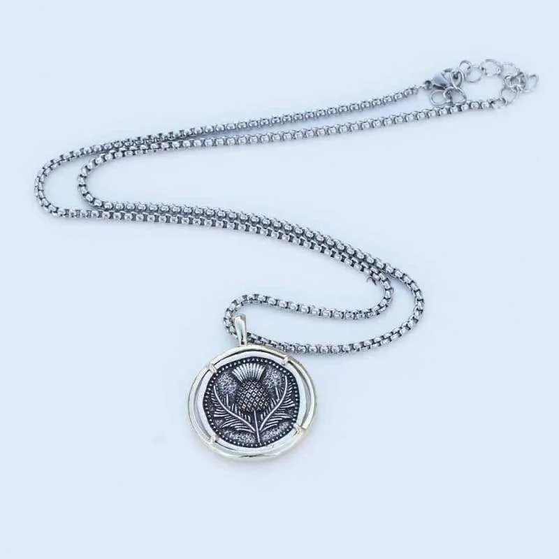 Scottish Thistle Necklace Medal Whimsy Scotland Flower Lover Pendant Dropships