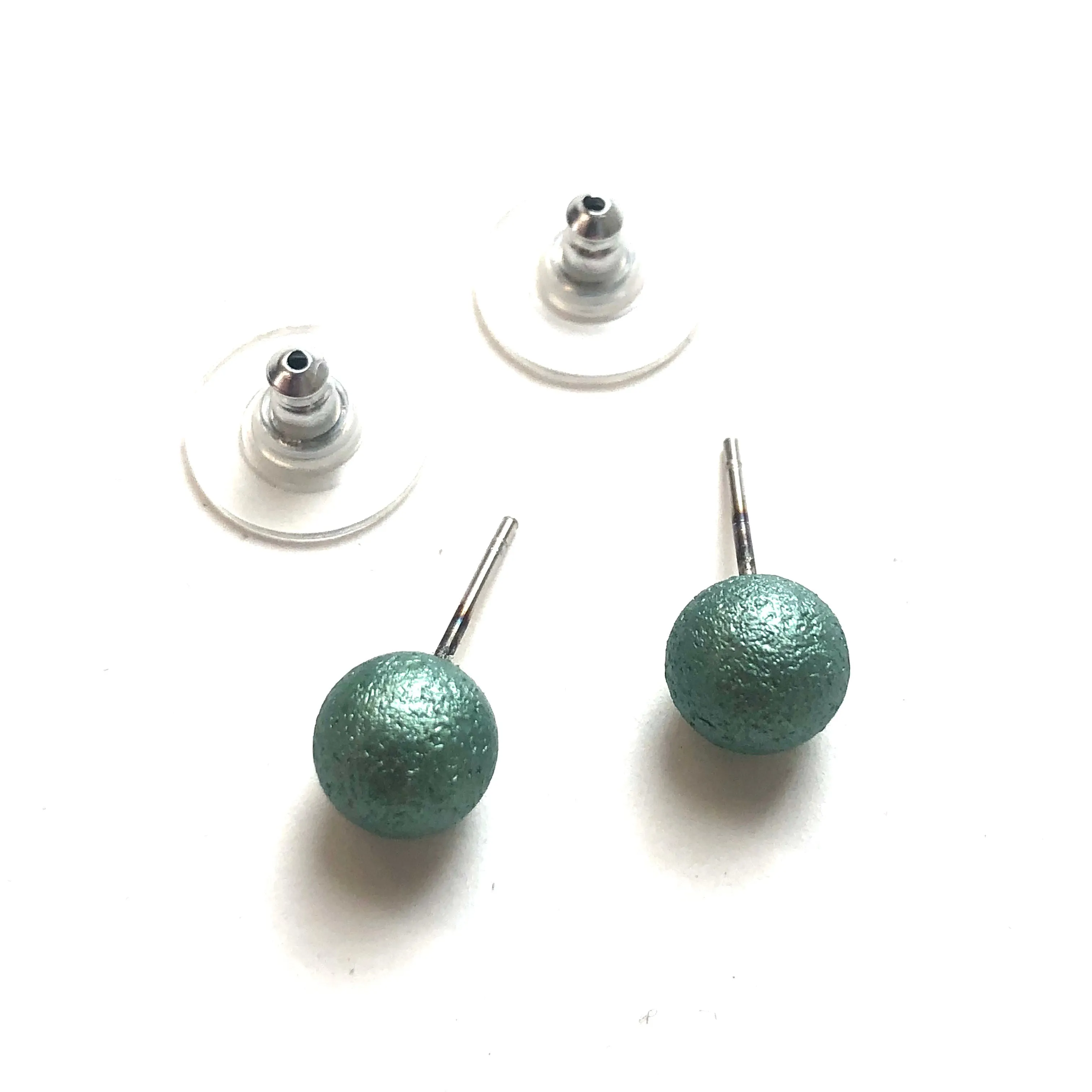 Sea Glass Green Pitted Lucite Large Ball Stud Earrings