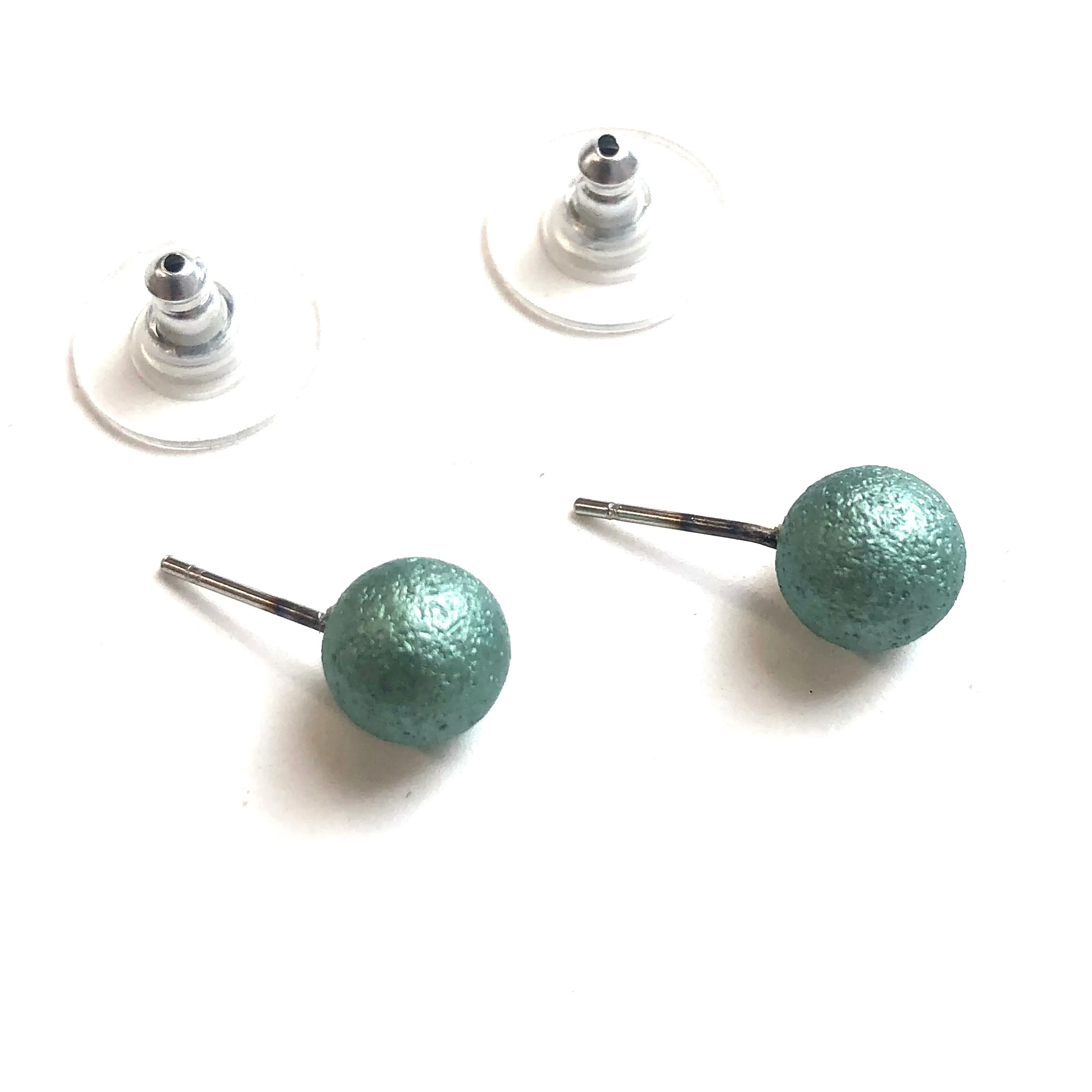 Sea Glass Green Pitted Lucite Large Ball Stud Earrings