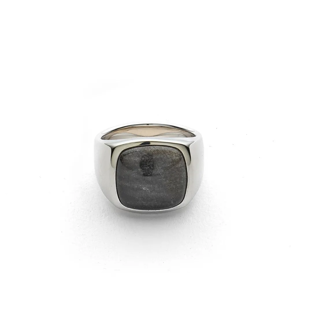 Signet Ring Silver Obsidian