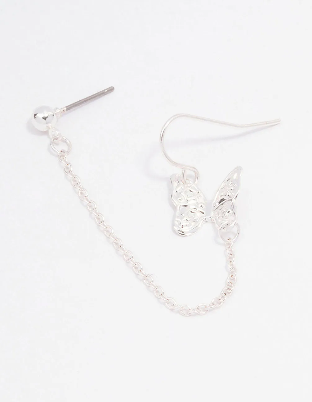 Silver Butterfly Chain Drop Earrings