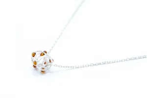 Silver Cage Charm Bead Pendant - Minimalist Sterling Silver Necklace with Stunning Baltic Amber Stones