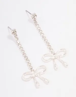 Silver Cupchain Crystal Bow Drop Earrings