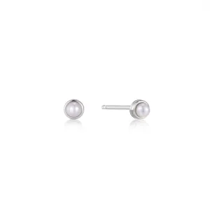 Silver Pearl Cabochon Stud Earrings