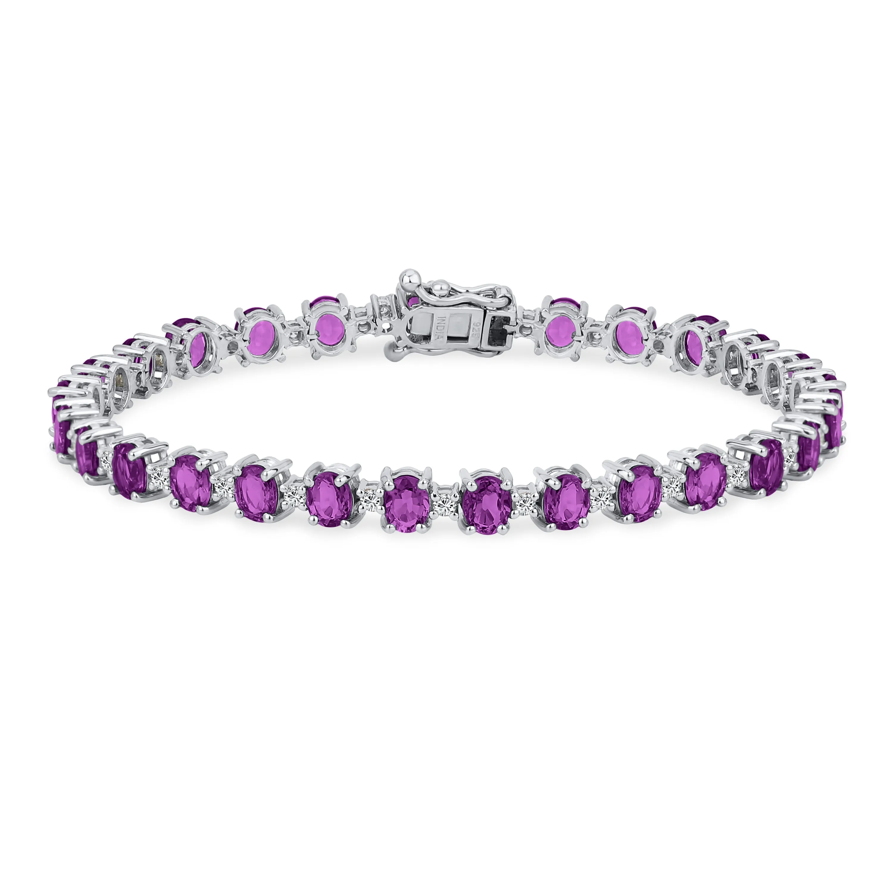 Simple Strand Purple Amethyst & Zircon Tennis Bracelet Sterling Silver 7.25 Inch