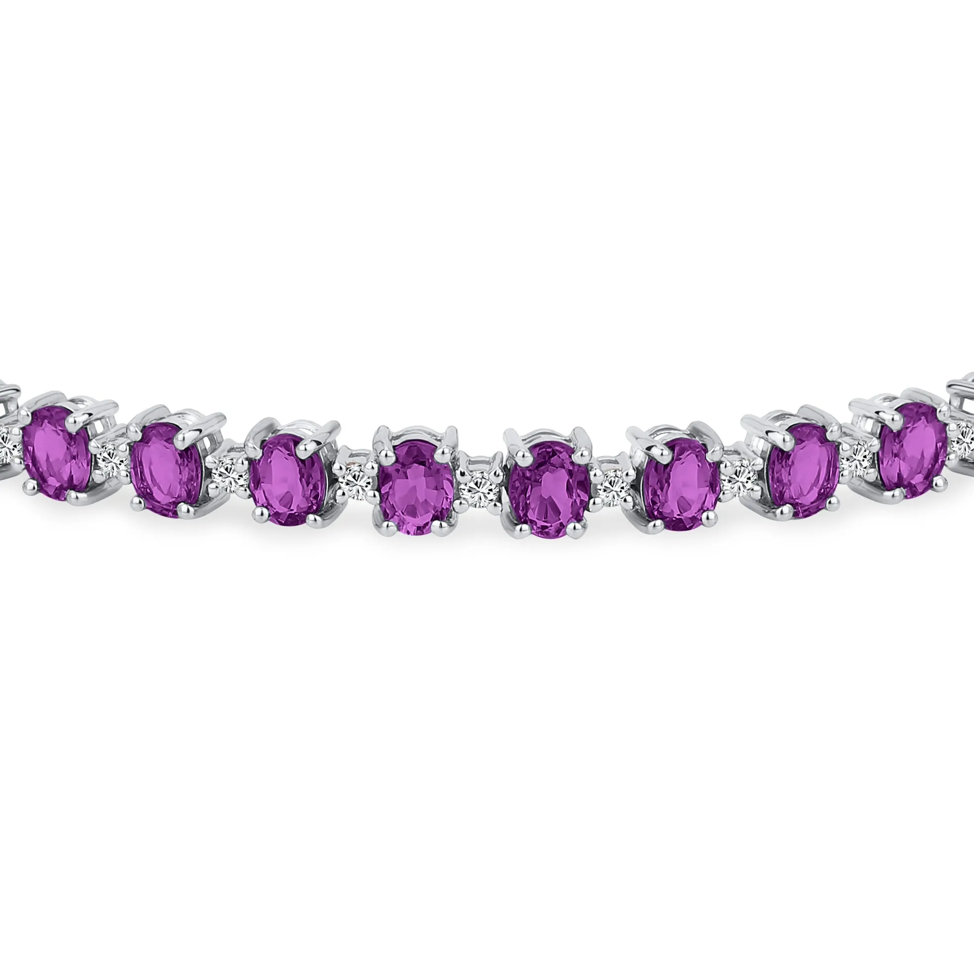 Simple Strand Purple Amethyst & Zircon Tennis Bracelet Sterling Silver 7.25 Inch