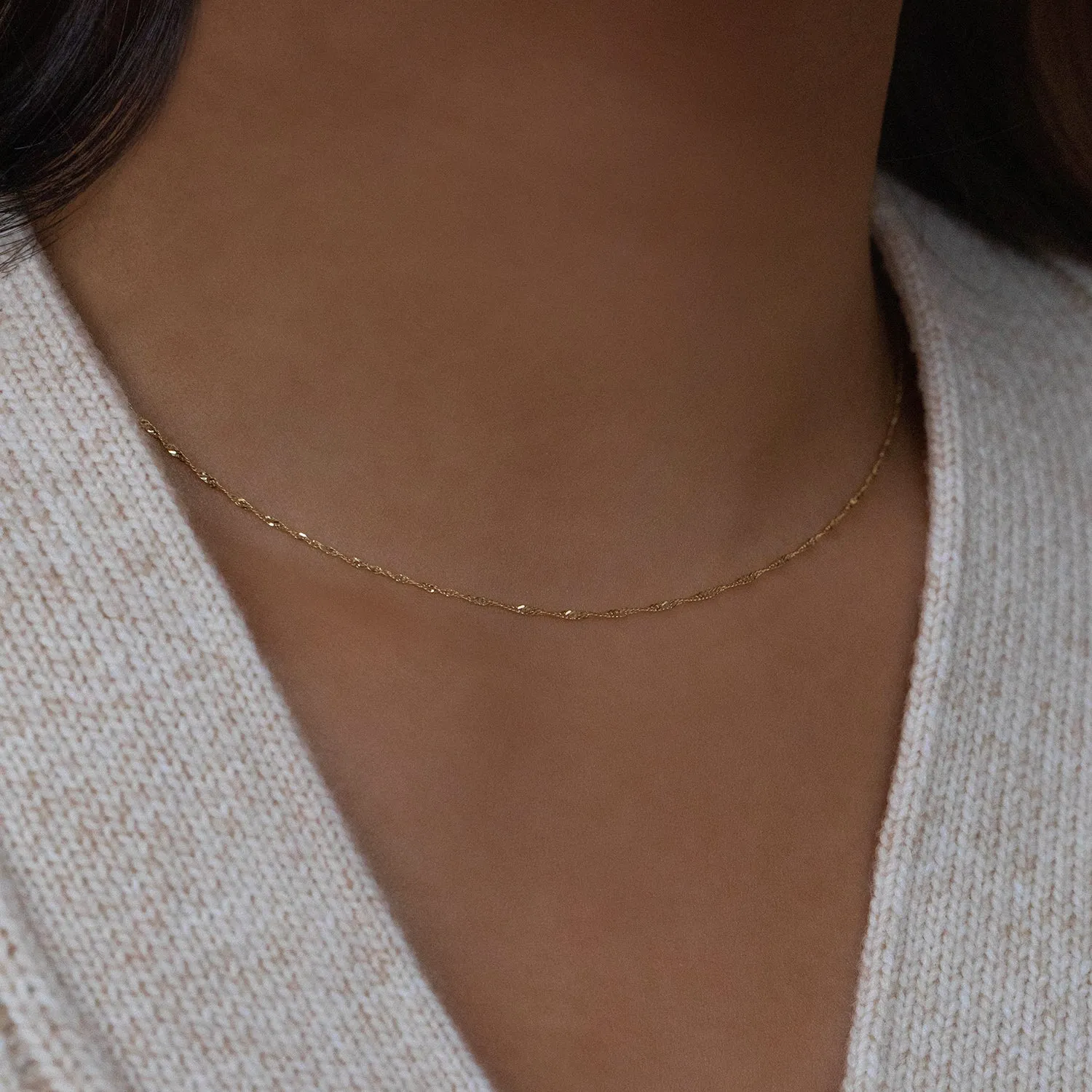 Singapore Chain Necklace | Solid 14k Gold