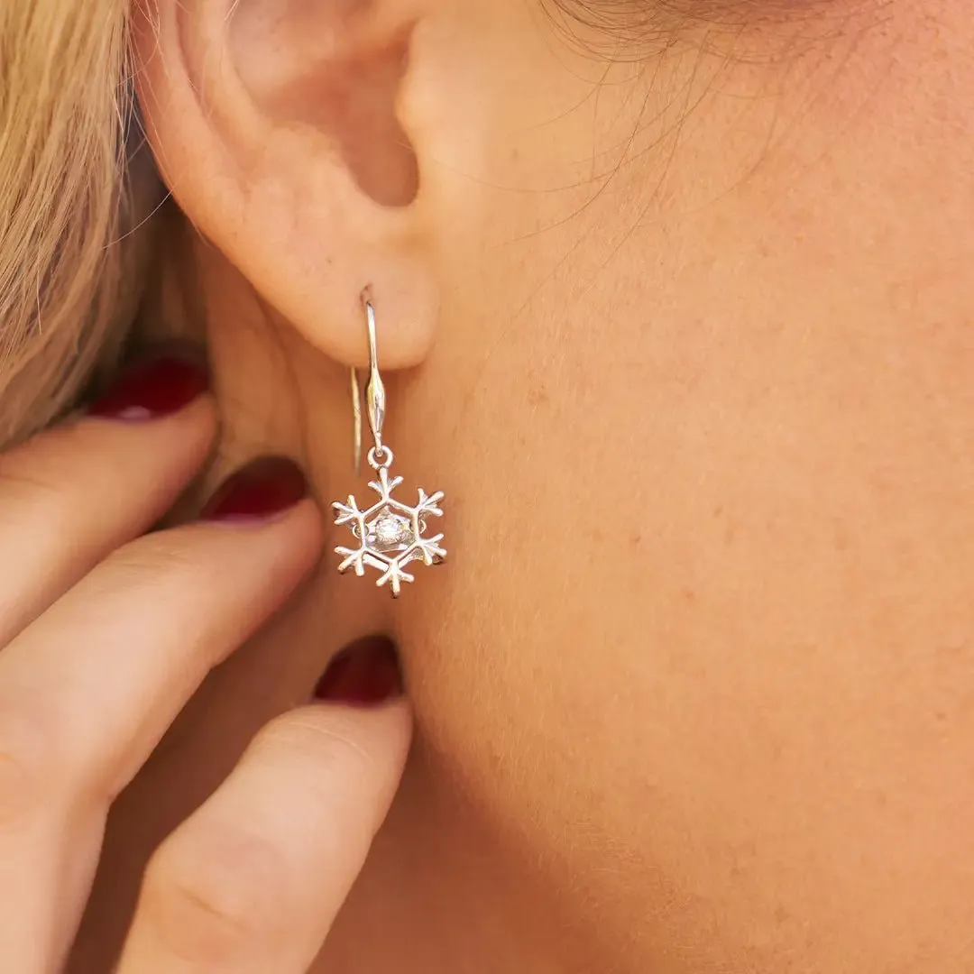 Solitaire Dancing Diamond Dangle Snowflake Earrings