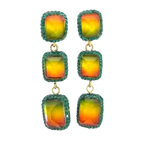 Square Multicolor Gemstone Crystal Sterling Silver Triple Drop Earrings