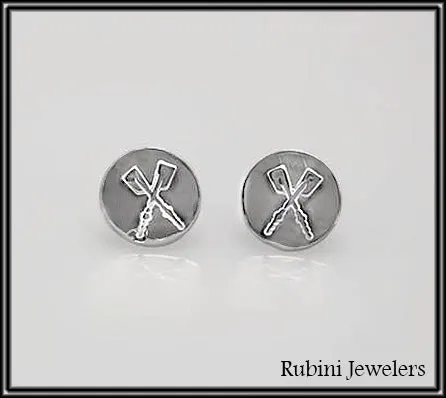 SS Petite Crossed Oars on Solid Circle Post Earrings