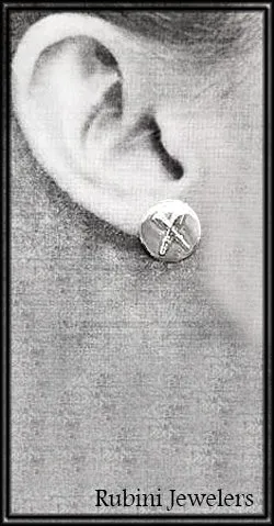 SS Petite Crossed Oars on Solid Circle Post Earrings