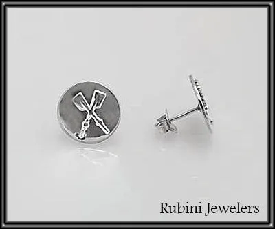 SS Petite Crossed Oars on Solid Circle Post Earrings