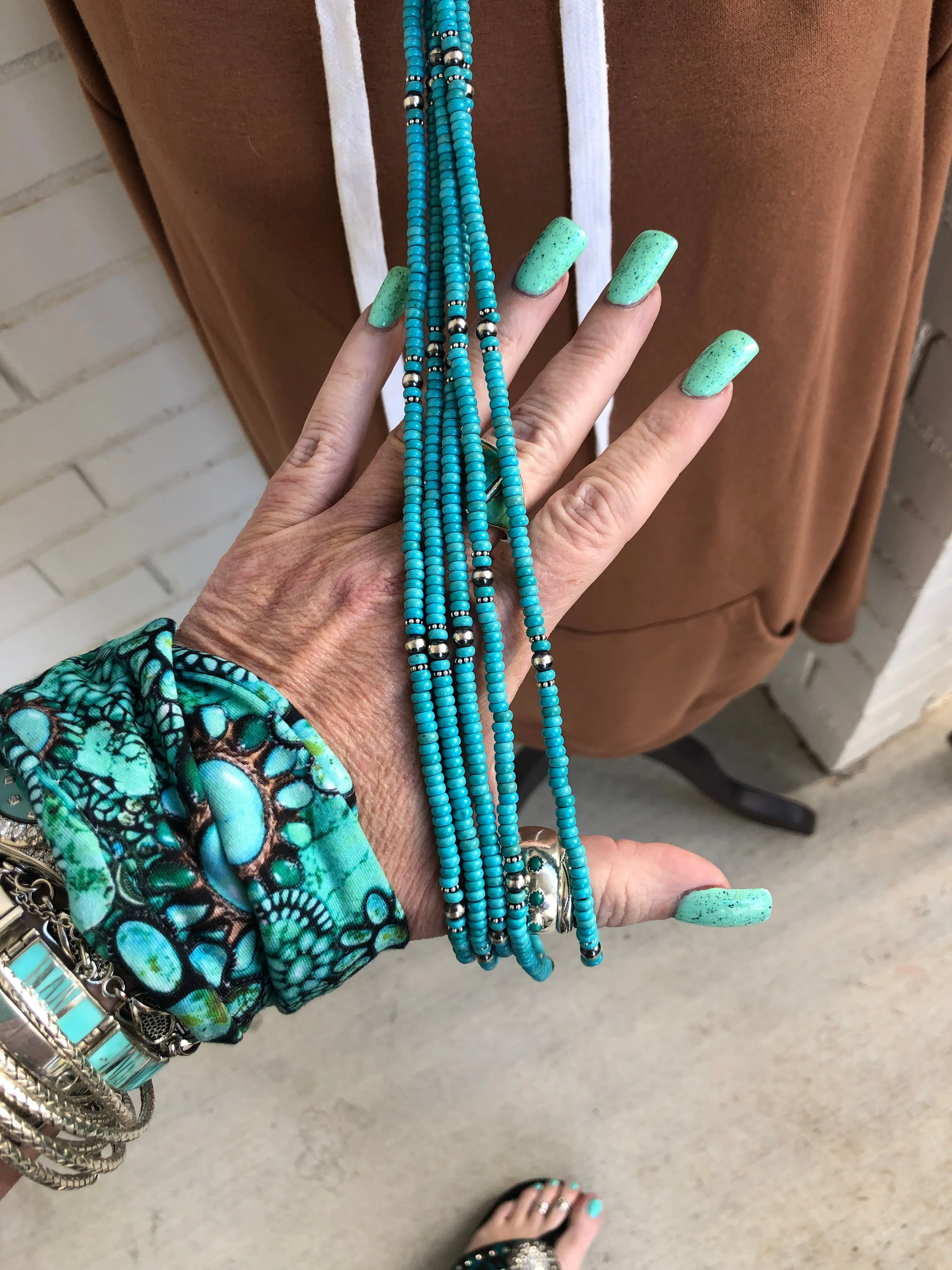 Sterling Pearl and Turquoise Tassel Necklace