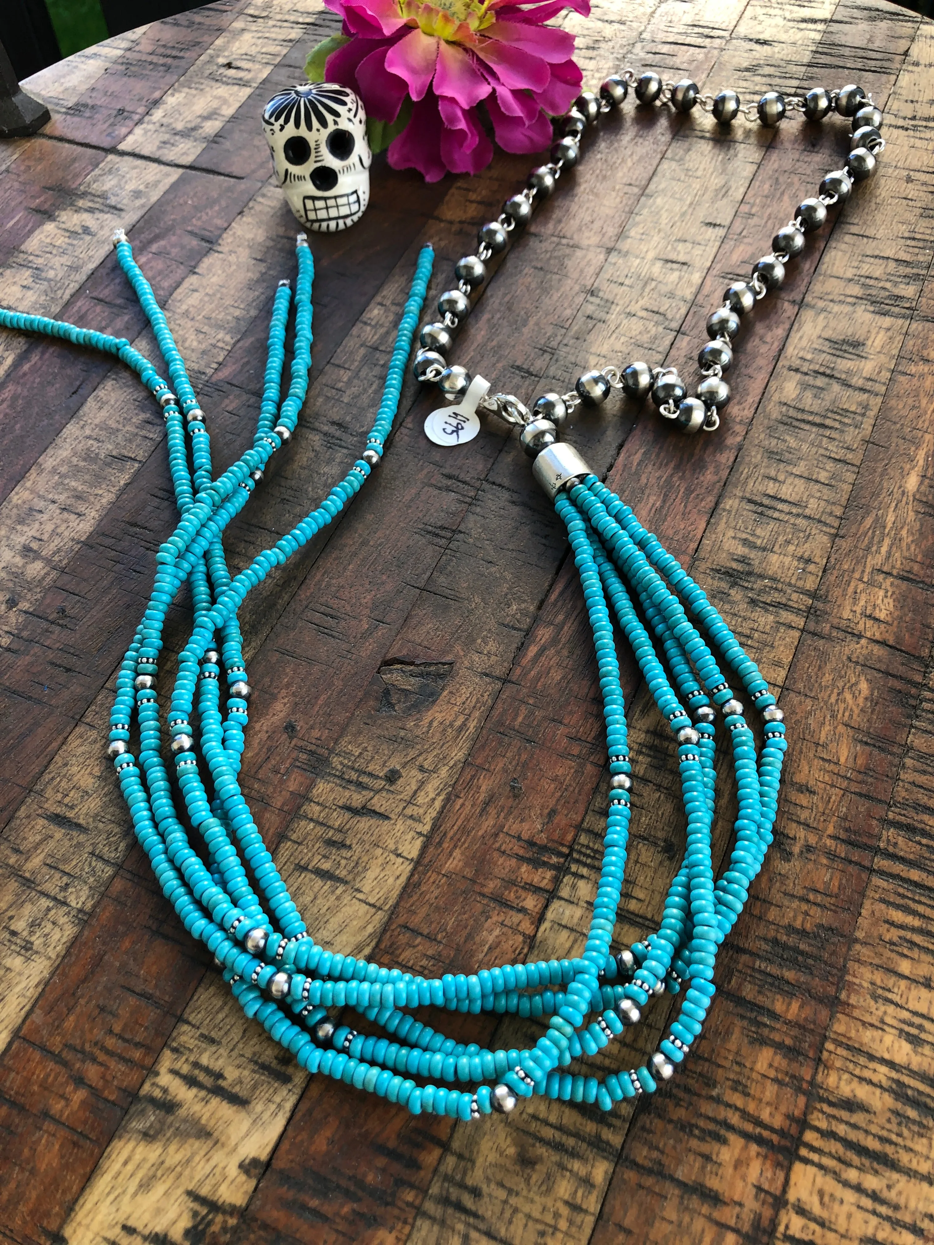 Sterling Pearl and Turquoise Tassel Necklace