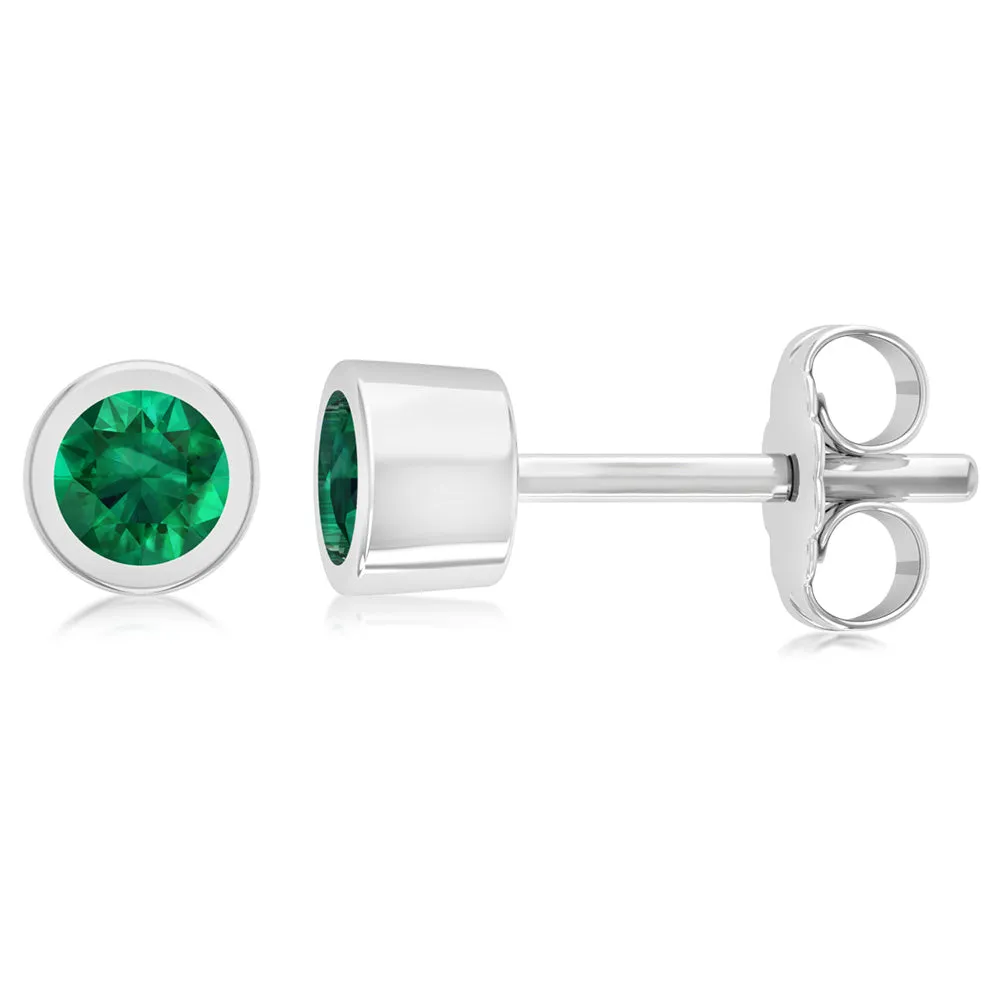 Sterling Silver Green Round 3.5mm Stud Earrings