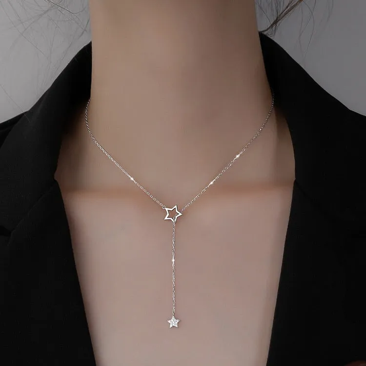 Sterling Silver Zircon Stars Necklace