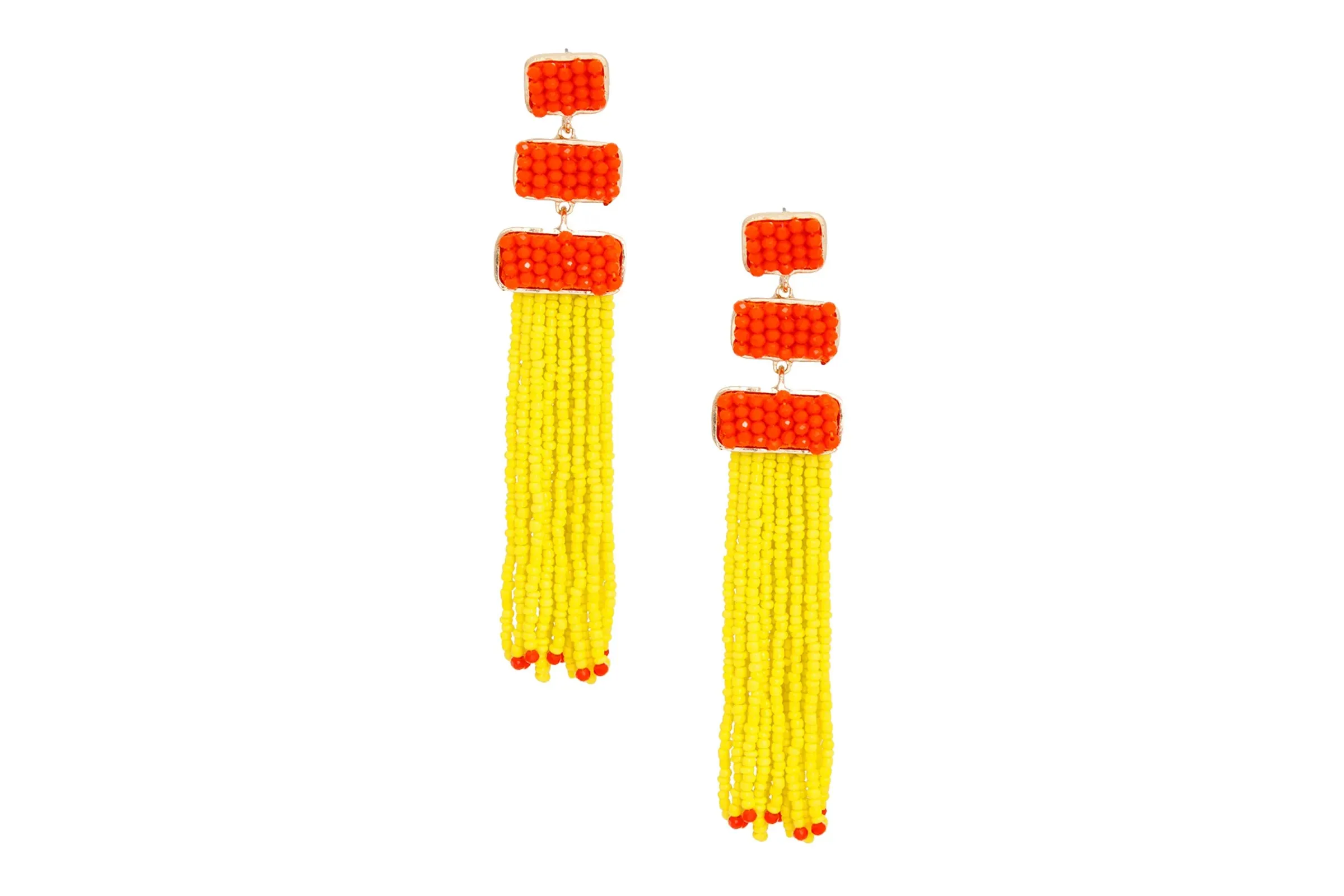 Tassel Yellow Orange Bead Long Earrings for Women