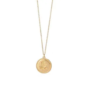 Trendy Gold Rose Flower Charm Coin Necklace Long LayeRing Chain Alloy Round Medallion Necklace Collier (Gold)