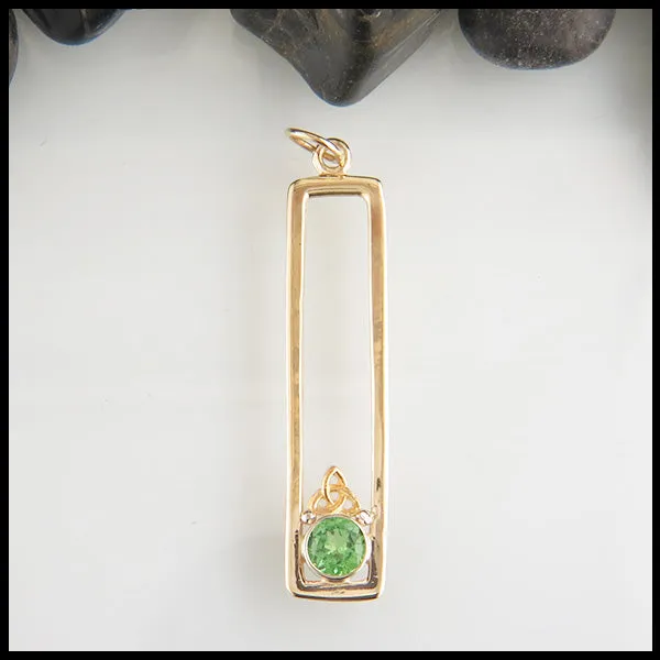 Tsavorite Garnet Bar Pendant with Trinity Knot in Gold