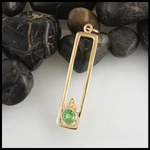 Tsavorite Garnet Bar Pendant with Trinity Knot in Gold