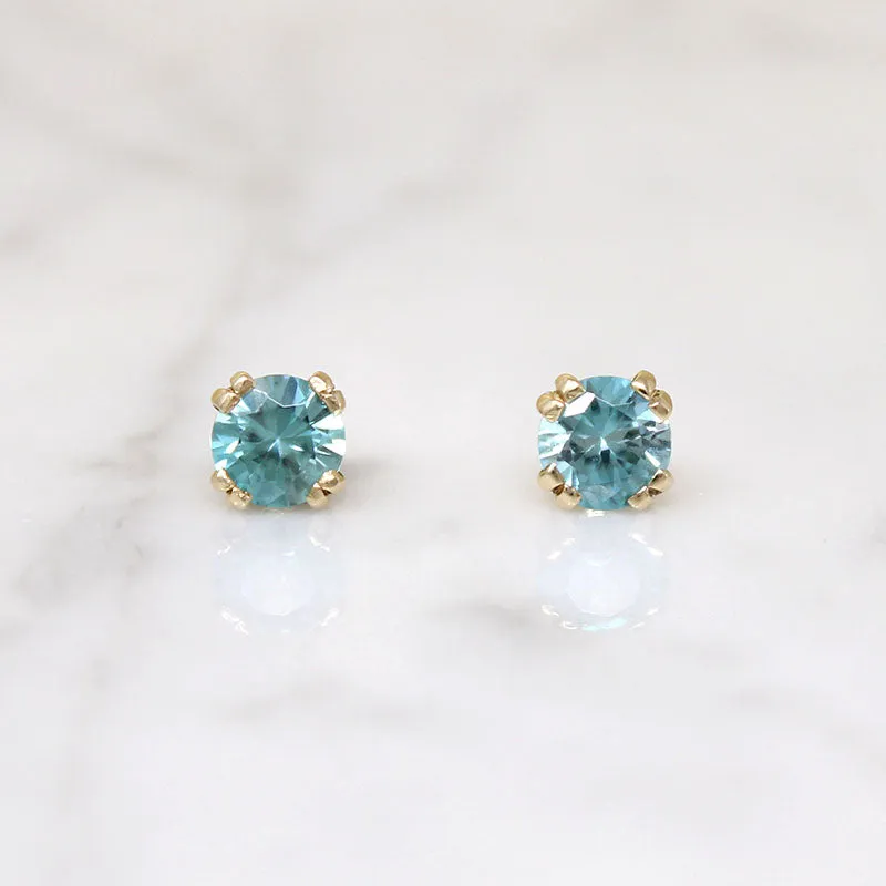 Vibrant Natural Blue Zircon Stud Earrings