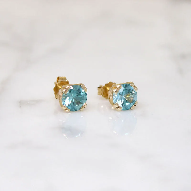 Vibrant Natural Blue Zircon Stud Earrings