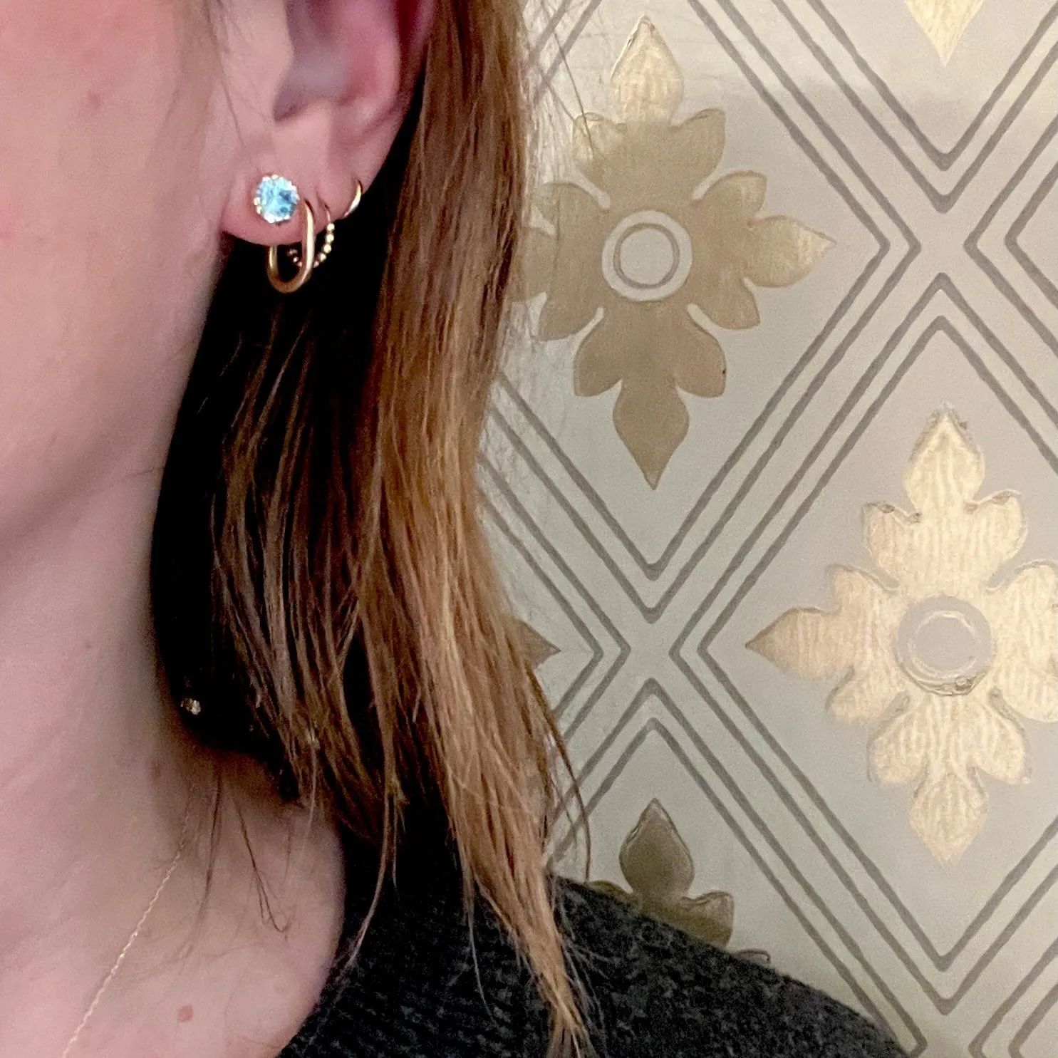 Vibrant Natural Blue Zircon Stud Earrings