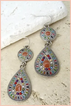 Vintage Aztec Teardrop Earrings