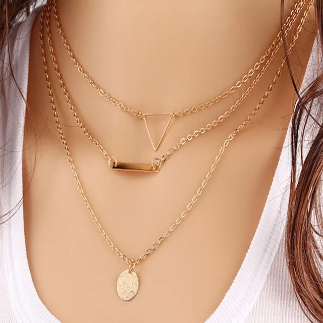 Vintage Multilayer Crystal Pendant  Women Necklace