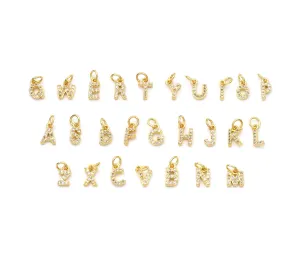 W Cute Gold CZ Initial Charm, Alphabet Name Letter Charm,sku#LX193