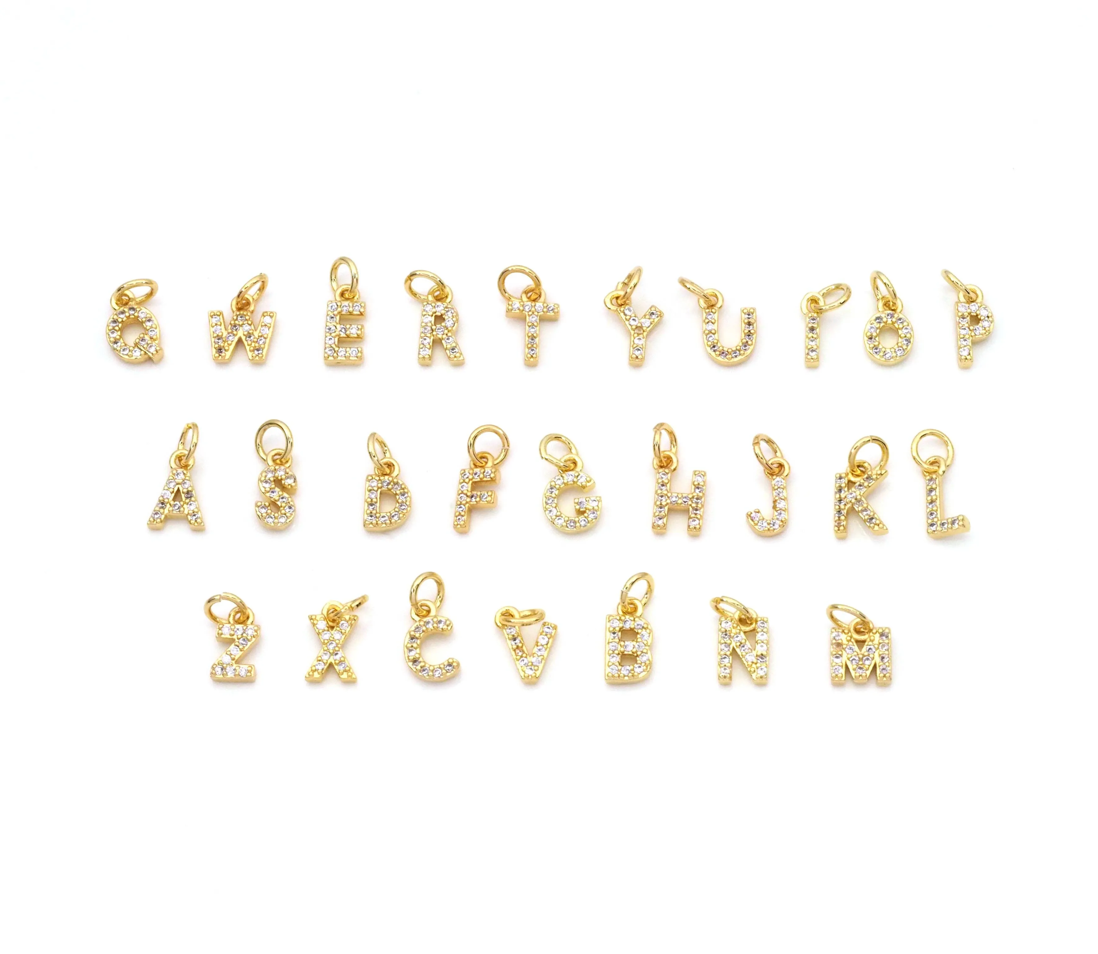 W Cute Gold CZ Initial Charm, Alphabet Name Letter Charm,sku#LX193