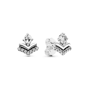 Wishbone silver stud earrings with clear cubic zirconia