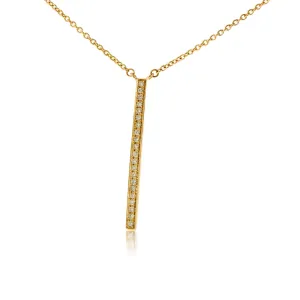 Yellow Gold Vertical Diamond Bar Pendant w/Chain