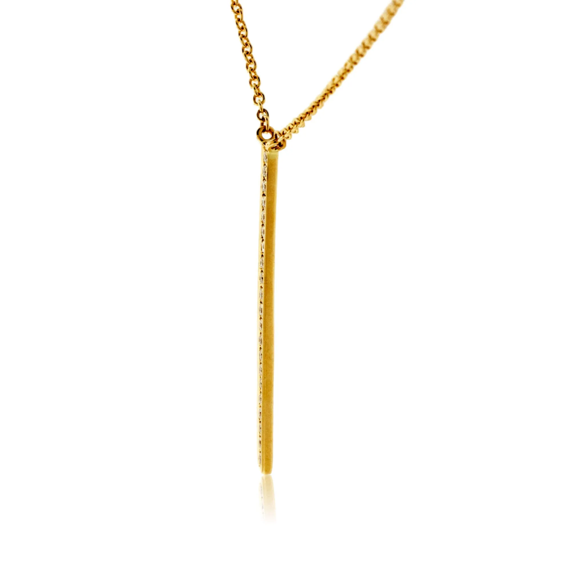 Yellow Gold Vertical Diamond Bar Pendant w/Chain